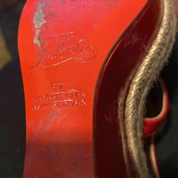 CHRISTIAN LOUBOUTIN RED PATENT 5” Wedge / 1” Toe Sandals size 37 HOT! - Picture 8 of 15